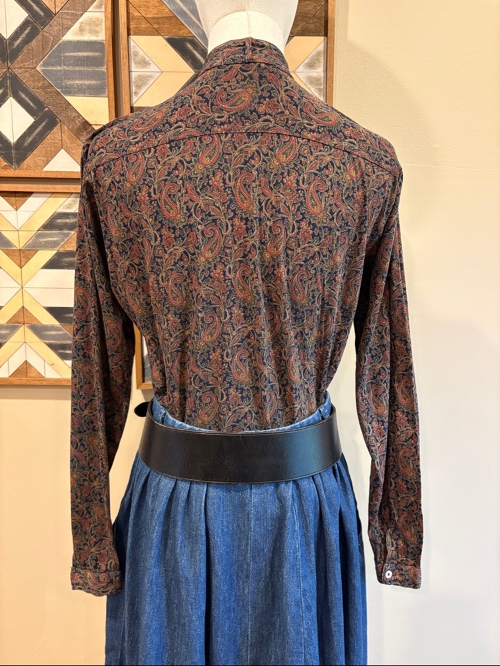 Vintage Ralph Lauren Blue Label 90s Paisley Cotton Button-Up High Neck Top Small - Picture 7 of 10